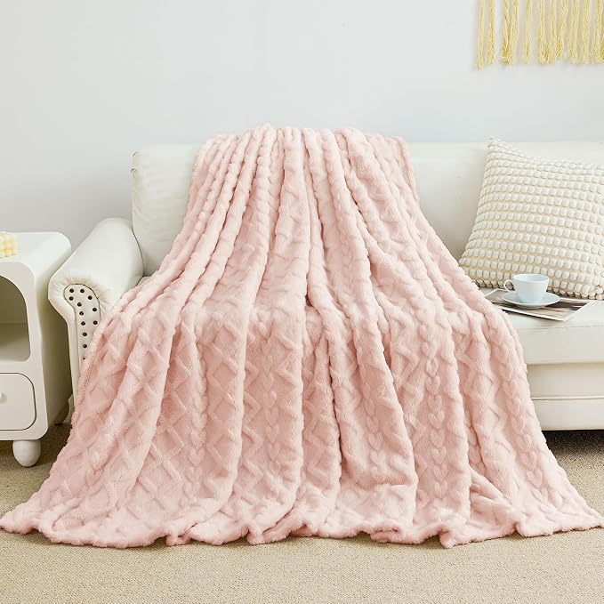 Aganear Twin Blanket - 3D Stylish Design, Lightweight Blanket Super Soft, Warm, Decorative Present for All Seasons, Portable Throw Blankets for Couch, Sofa, Bed, Car(60"×80", Pink)
