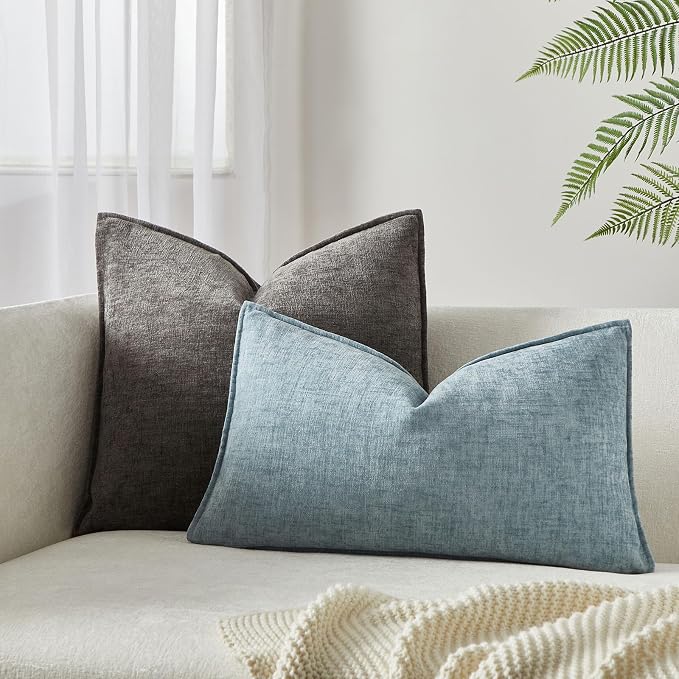 JUSPURBET 12x20 Chenille Lumbar Throw Pillow Covers Set of 2,Light Blue | JUSPURBET Decorative Cozy Soft Cushion Covers Case with Hidden Zipper for Couch Sofa Bed Home Decor Living Room
