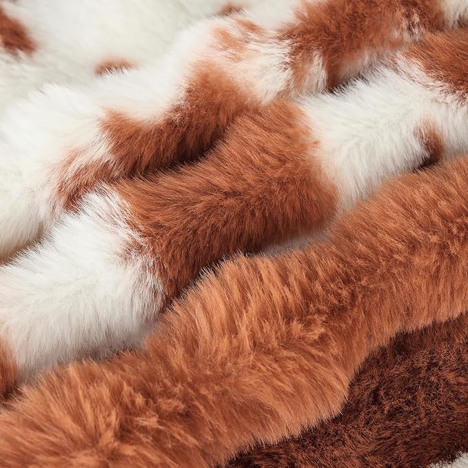 Lotus Karen Faux Fur Throw Blanket Cow Print-Light Brown, Fluffy Fuzzy Plush Bubble Blanket for Couch, 90x90 InchesCozy Shaggy Rabbit Blanket, Luxury Decorative Gifts for Sofa Bedroom Living Room.