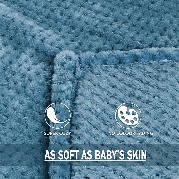 Exclusivo Mezcla Soft Waffle Fleece Bed Blanket King Size, Slate Blue | Lightweight Plush Blanket for Bed, Bedroom, Cozy Flannel with Waffle Texture, Stylish Home Decor, All Season, 104x90 Inches
