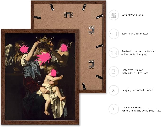 Poster Master Virgin and Child with Angels Print - Baroque Painting Poster - Altered & Pop Art - Trendy Gift for Men & Women - Wall Decor for Bedroom or Living Room - 8x10 Brown Framed