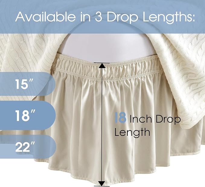 FreshCulture King Bed Skirt, Dust Ruffle for King Size Bed, Easy Fit with 18-Inch Tailored Drop, Elastic Wrap Around Bed Skirt King Size, Hotel Quality Bed Skirts for Adjustable Bed (Cream)