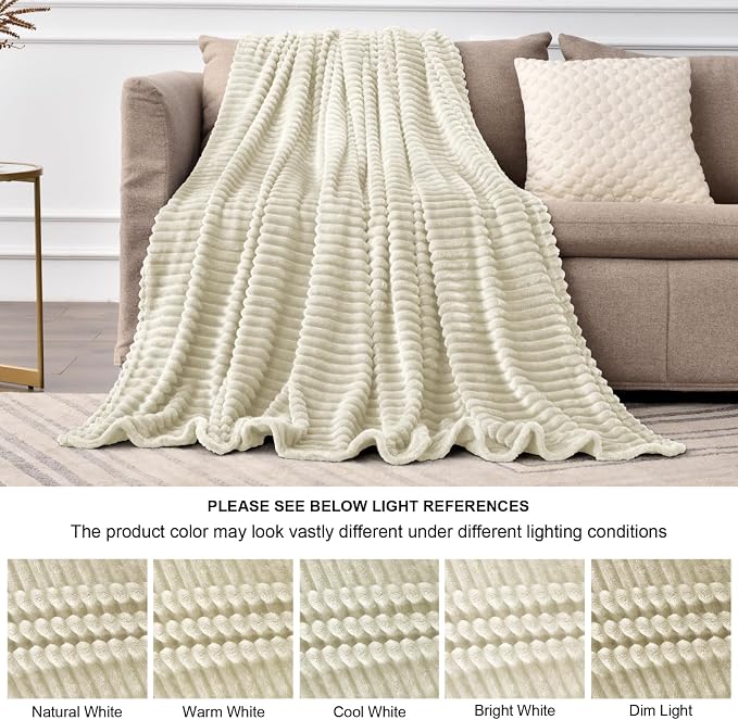 BEDELITE 3D Ribbed Jacquard Beige King Size Blankets for Bed, 108x90 Inch | Soft Warm Decorative Fluffy Blanket, Cozy Fuzzy Lightweight Plush Fleece Throw Blankets for Bed, Room Decor, Gift for Women