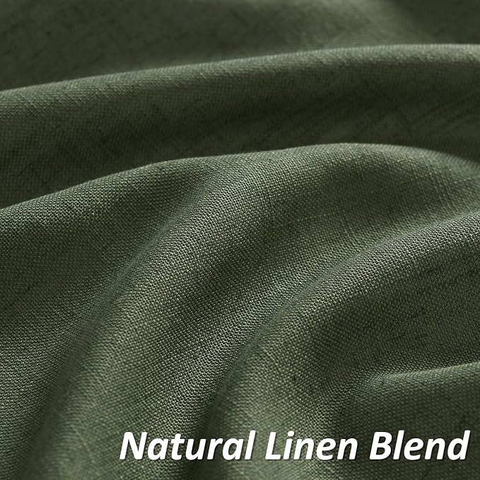 Olive Green Linen Curtains 80 Inch Length for Living Room Bedroom 2 Panels Set Rod Pocket Light Filtering Semi Sheer Window Curtains 52 Inch Width Boho Farmhouse Linen Drapes, W52xL80