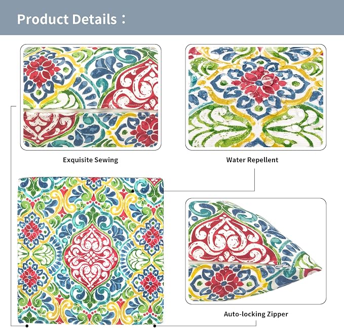 Outdoor Throw Pillow Covers 18”x18”, Decorative Pillow Covers for Patio Furniture, Modern Cushion Cases for Garden Couch Home Sofa Bed Office Chair, Pack of 2,Damask Red