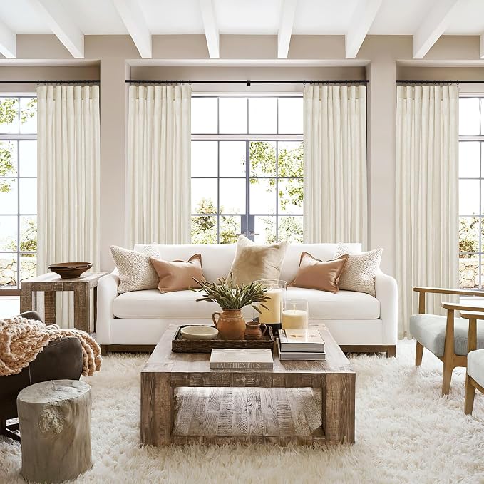 RYB HOME Linen Sheer Curtains 2 Panels for Living Room, Semi Transparent Privacy Drapes with Rod Pocket Farmhouse Style Window Treatments for Bedroom, Linen, 70" W x 84" L