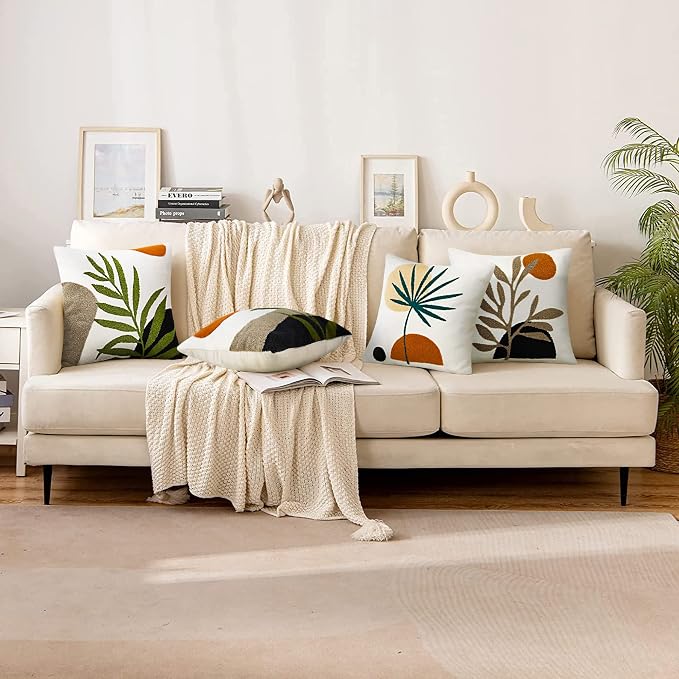 Merrycolor Boho Pillow Covers 20x20 Tufted Mid Century Modern Throw Pillow Covers Abstract Leaf Pillow Cover Bohemian Aesthetic Boho Pillows Decorative large Pillows for Couch Bed Sofa Living Room 1PC