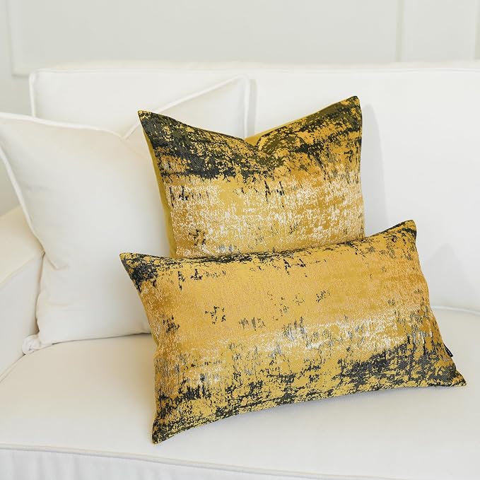 THE-TINOART Boho Chic Sun Gold Throw Pillow Covers 12x20, Textured Jacquard Woven with Metallic Threads, Global Inspired Decor for Couch Sofa Bed