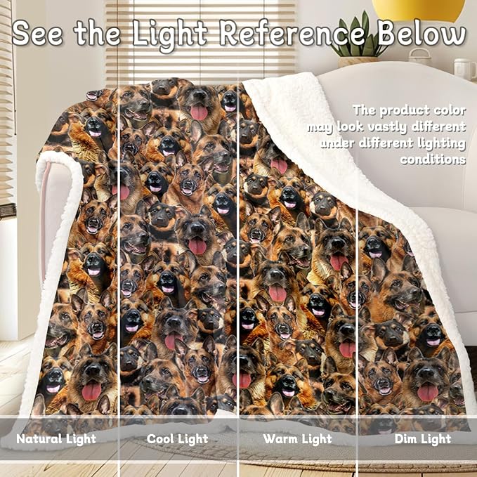 BlessLiving Fuzzy Dogs Blanket for Kids Adults Cute Puppy Fleece Blanket Reversible Animal Pattern Sherpa Throw (German Shepherd Dog,Twin, 60 x 80 Inches)