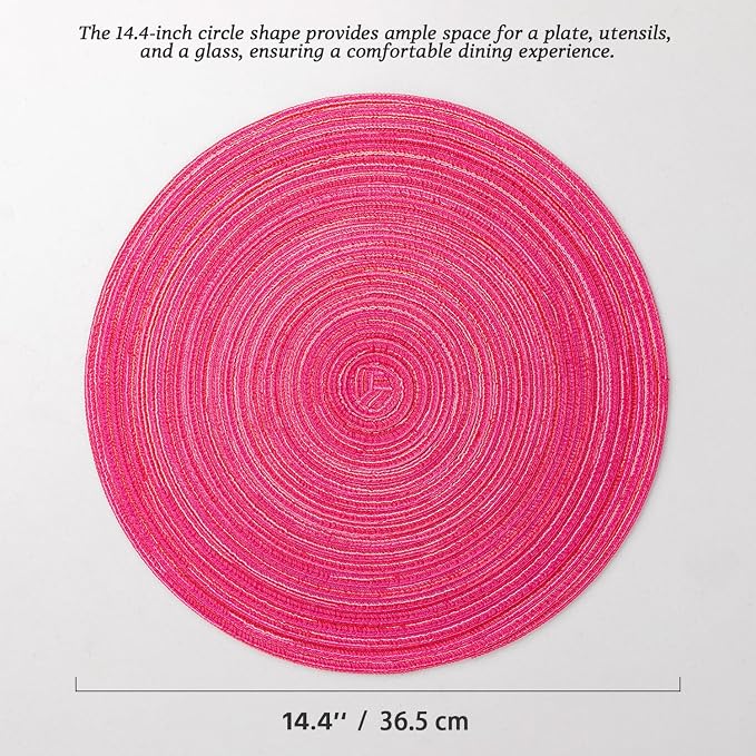 BARoyal Round Placemats Set of 12 Woven Placemats Washable Braided Table Mats for Dining Table Heat Resistant Non-Slip Circle Place Mats(Blossom)