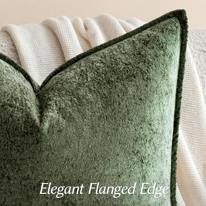 a moment Throw Pillow Covers 20X20 Inch 4 Packs,Soft Velvet Decorative Pillow Cases with 3D Ice Flower,Texture Modern Accent Cushion Covers for Sofa Couch Home Decor Moss Green
