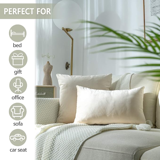 Stellhome Super Soft Velvet Throw Pillow Covers Square Pillowcase for Bed Couch Sofa Bench, 18 x 18 inch (45 cm), Beige, Pack of 2