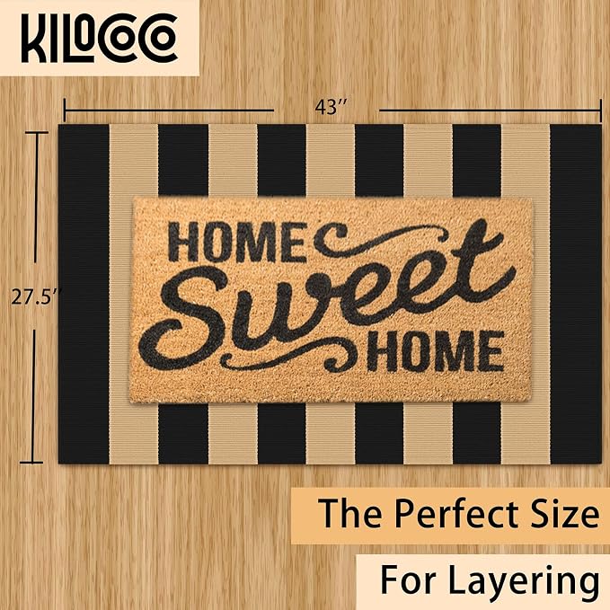 KILOCOCO Striped Rug 2.3'x3.6' Indoor Outdoor Rugs Front Door Mat, Brown | Cotton Washable Striped Front Porch Rug, Woven Layered Doormats, Welcome Mat for Entryway, Low Pile Kitchen Rugs