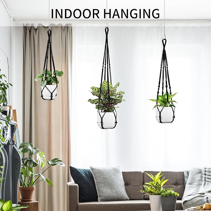 Macrame Plant Hanger - Fits 4-15 Inch Pots, 3 Pack, Black