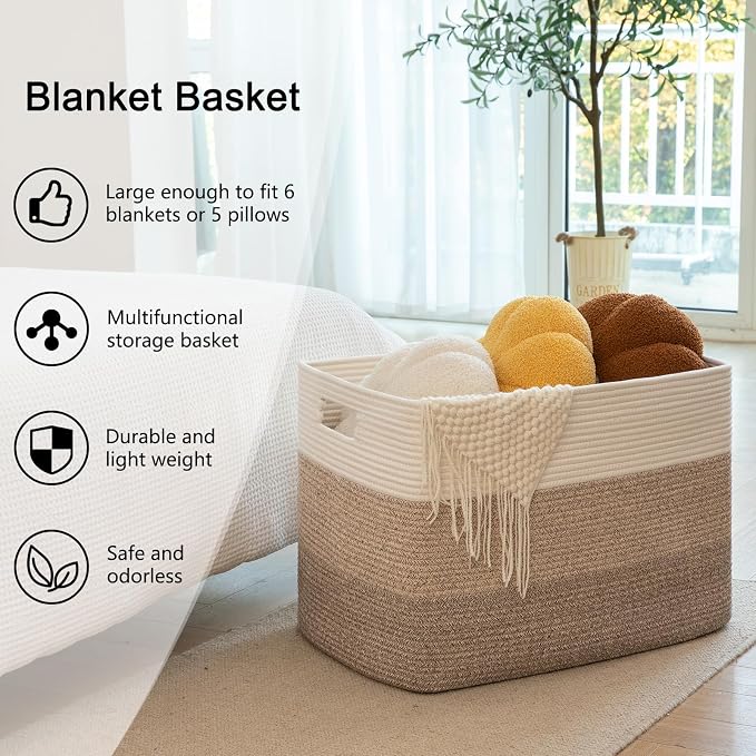 OIAHOMY Blanket Basket Laundry Basket Dog Toy Basket 108L Gradient Brown | Large Storage Basket,Baby Basket,Toy Storage,Woven Rope Basket for Blankets,Blanket Storage for Living Room