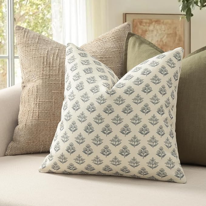 YCOLL Farmhouse Floral Pillow Covers 18x18 Set of 2, Rustic Country Decorative Cushion Covers Vintage Throw Pillow Covers for Sofa Couch Bed Living Room Home Decor, Warm Gray