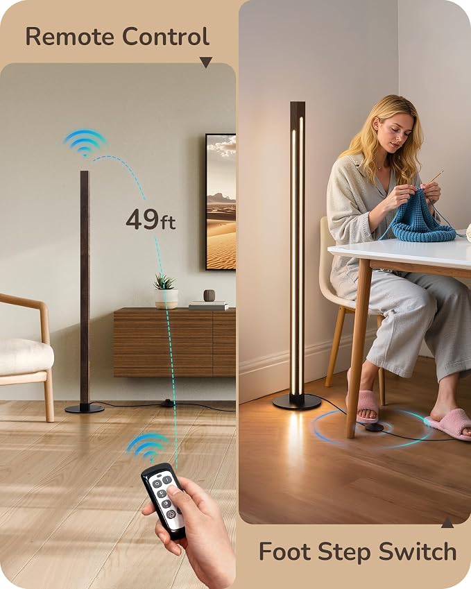 EDISHINE Wooden Corner Lamp with Remote, Dual Lighting, 7CCT & Dimmable