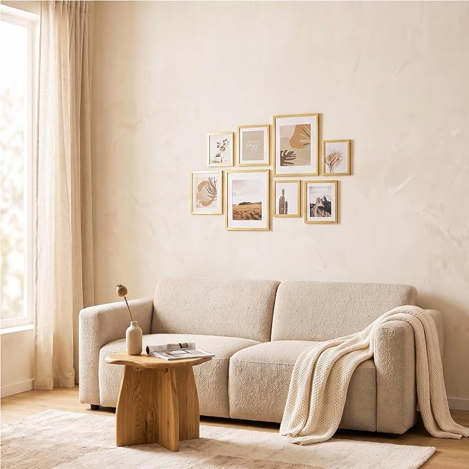 Gallery Wall Frame Set, 8 Pack Neutral Wall Decor, Gold, Large | Elegant Collage Picture Frames Wall Art for Living Room, Entryway, Stairway, Bedroom, Assorted Size