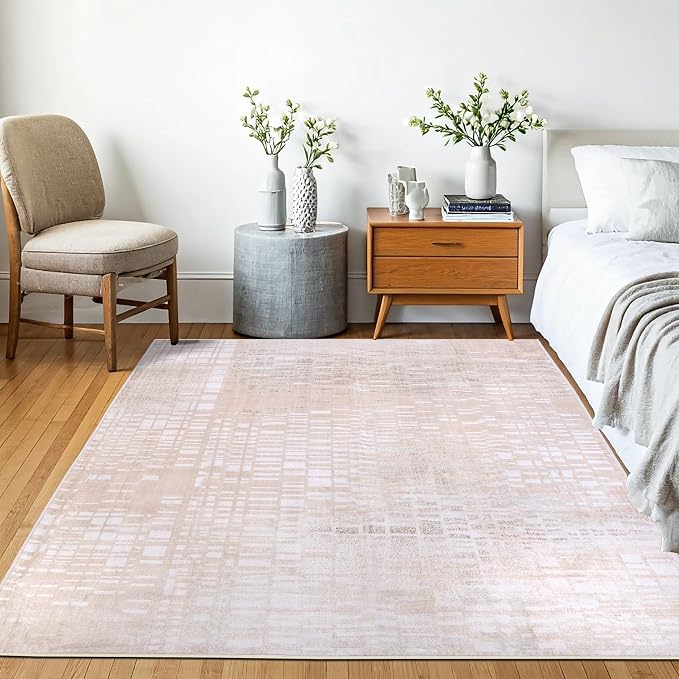 Machine Washable Area Rug, Soft & Durable, Non-Slip, Stain Resistant Rug for Bedroom, Living Room, Dining Room, High Traffic Areas. (Beige, 5' X 7')