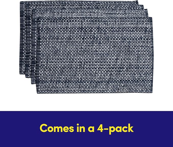 Sweet Home Collection 100% Cotton Placemats for Dining Room Rectangle Two Tone Woven Fabric 13" x 19" Soft Durable Table Mat Set, Set of 6, Navy