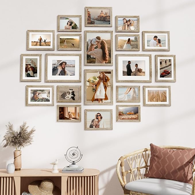 Vittanly 20 Pack Picture Frames Collage Wall Decor, Light Wood | Gallery Wall Frame Set for Wall or Tabletop Display, Multi Sizes Picture Frame Set: 4pcs 8x10, 8pcs 5x7, 8pcs 4x6, MDF Wood