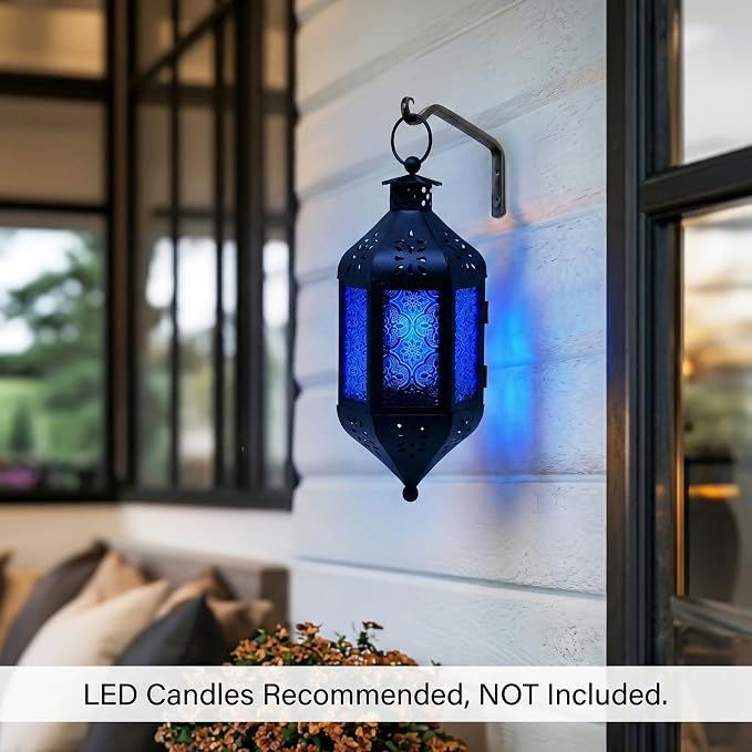 Vela Lanterns Decorative Indoor Outdoor Hanging Candle Holder, Cobalt Blue