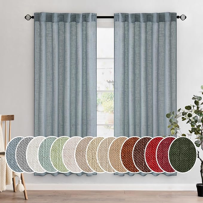 MIULEE Dusty Blue Linen Curtains 52x72 Inch 2 Panel for Bedroom Living Room | Soft Thick Linen Textured Window Drapes, Semi Sheer Light Filtering, Back Tab Rod Pocket, Burlap Look Light Blue Decor