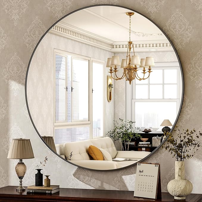 HARRITPURE Round Mirror 36 Black Wall Mounted Circle Mirrors | Vanity Mirror with Aluminum Alloy Frame, Modern Decoration for Bathroom, Living Room, Vanity, Bedroom, Entryway