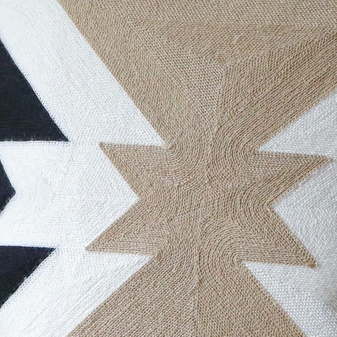 IKATYARN Black White Coffee Aztec Embroidery Throw Pillow Cover,Boho Tribal Geometric Pillowcase, Modern Farmhouse Brown Cushion Case for Couch Sofa Bed, 18"x18"