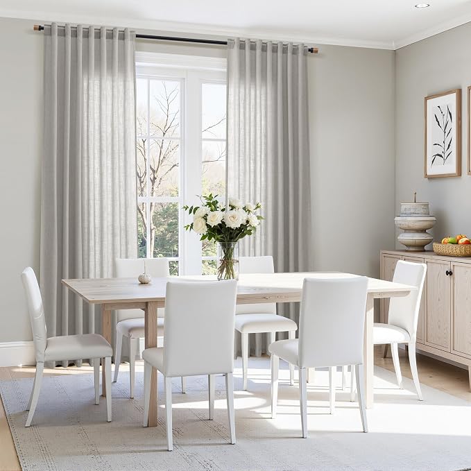 Light Gray Linen Curtains 96 Inches Long for Living Room Light Filtering Semi Sheer Curtain Back Tab Rod Pocket Textured Luxury Grey Simple Modern Drapes for Bedroom 52x96, 2 Panels
