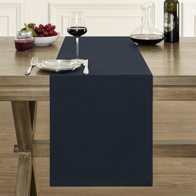 ZeeMart Basic Linen Style Table Runner, 14x48 Inch Dark Navy | Mitered Corner Design, Medium Weight Fabric, Rustic Farmhouse Style, Machine Washable Easy Care Everyday Table Scarf
