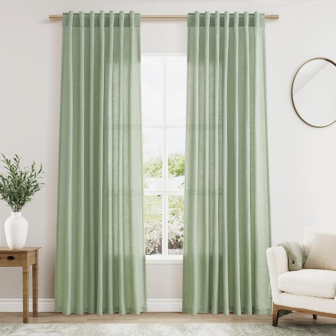 Mist Sage Linen Curtains 84 Inch Length 2 Panels Set for Living Room Rod Pocket Back Tab Light Filtering Window Drapes for Bedroom Dining Room Protect Privacy Modern Farmhouse Decor 52x84