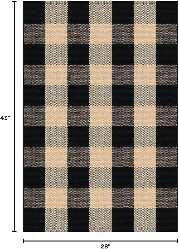 KOZYFLY Buffalo Plaid Area Rugs 2.3x3.6 Ft Front Door Mat, Brown and Black | Washable Front Door Rug, Woven Cotton Outdoor Rug, Indoor Small Rug for Front Porch Kitchen Entryway, Checkered Welcome Mat