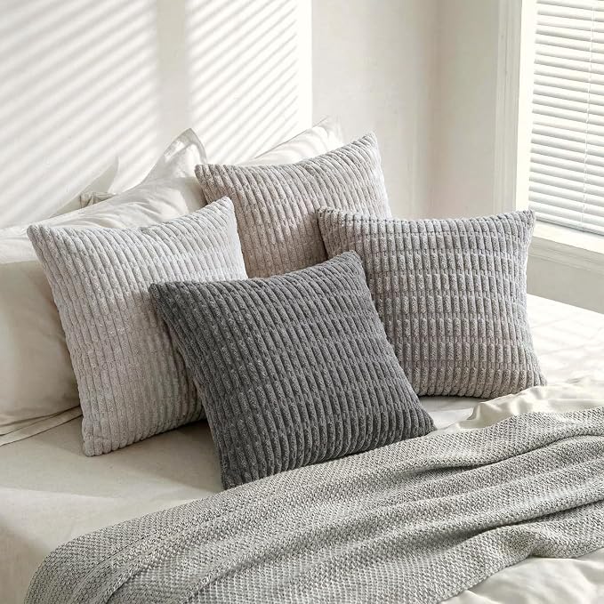 Fancy Homi 4 Packs Decorative Throw Pillow Covers for Living Room Couch Bed, Modern Farmhouse Boho Home Décor Accent Cushion Case, 26" x 26", Grey Series