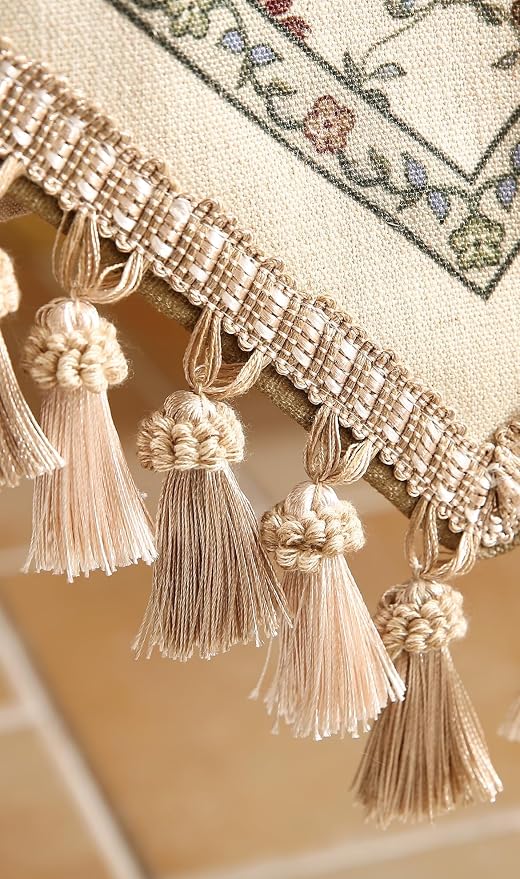 Patdrea Designer French Elegant Linen Table Runner,12"X71"-Audrey A | Vintage Tablerunner 71 Inches Long,Floral Pattern with Tassel Edge,Decorative Runner for Dining Room Living Room