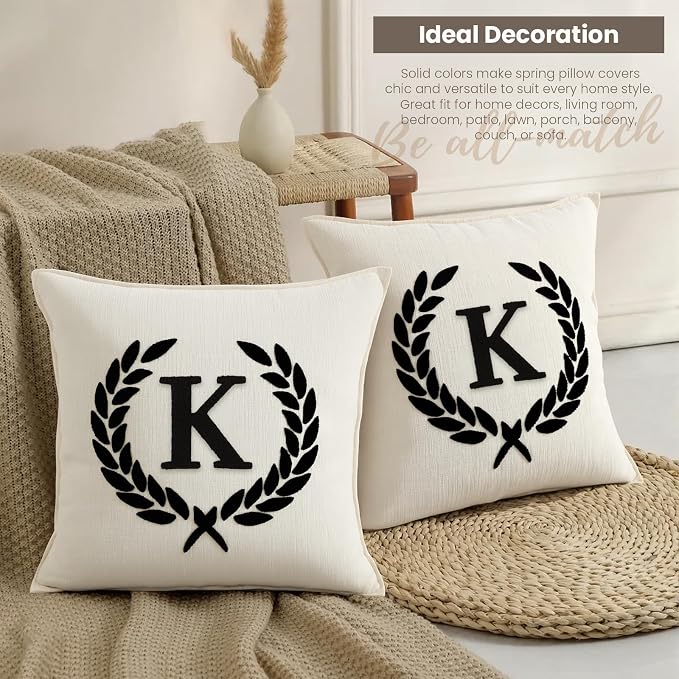 Pack of 2 Chenille Initials Pillowcases 20x20 inch Cream White