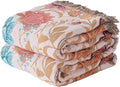 Phuryllic Boho Throw Blanket Queen Size, Soft Cozy Cotton Muslin Quilt Blanket for Bed Decor, Floral Patterned Couch Sofa Chair Cover, Vintage Farmhouse Cottage Tapestry Woven Blanket, Coral&Green