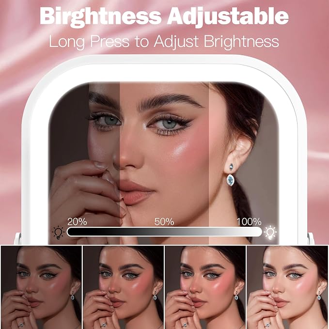 ROLOVE 6x8 Inch Rechargeable Makeup Mirror with Lights, 3 Color, Portable