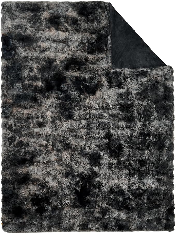 Lotus Karen Faux Fur Blanket Tie-Dye Dark Gray Twin Size - Big Bubble Rabbit Fluff Throw for Couch Small Fluffy Fuzzy Cozy Thick Furry Plush Shaggy Blankets 108x90 Inches