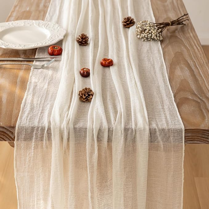 3Pcs White Cheesecloth Table Runner 120 Inches for Party Boho Home Decor | For Wedding Baby Shower Bridal Shower Birthday Engagement Party 10FT Rustic Boho Home Decorations
