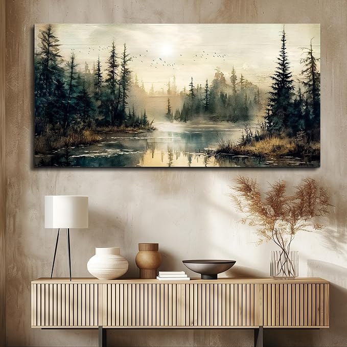 FUHAIHUA Canvas Wall Art For Living Room Large Wall Decor For Office Modern Bedroom Decorations Forest River Landscape Pictures Farmhouse Paintings Artwork Wall Mural Aesthetic Home Decor 30x60 In