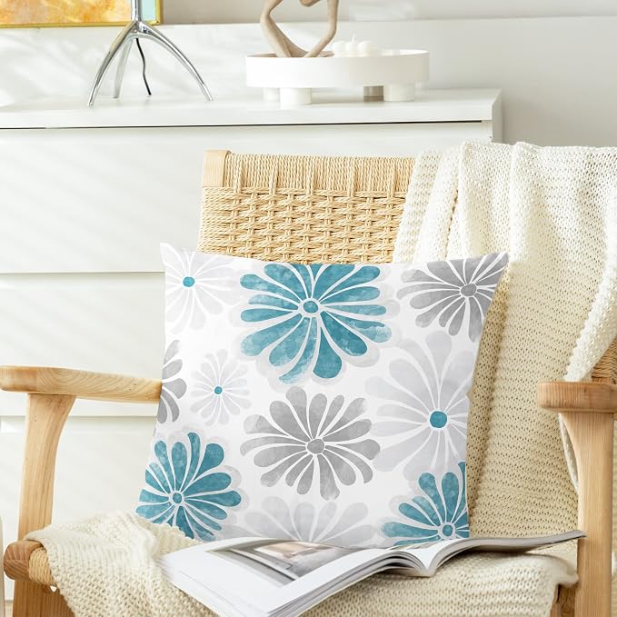 CaliTime Decorative Couch Throw Pillow Covers, 18 X 18 Inches, Teal
