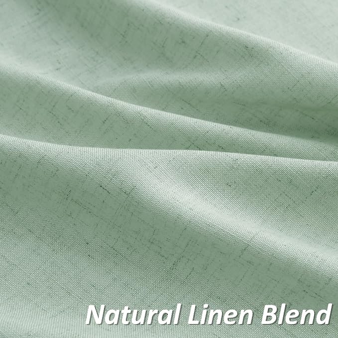 Aqua Green Linen Curtains 96 Inches Long 2 Panel Set Rod Pocket Semi Sheer Dining Room Cozy Bedroom Decor Cotton Look Country Rustic Farmhouse Boho Curtains 52x96