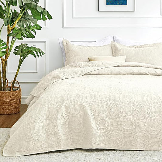 Love's cabin Twin Quilt Bedding Set Beige Bedspreads - Soft Bed Summer Lightweight Bedspread Comforter - Coin Pattern Bedding Coverlet for All Season - 2 Pieces (1 Quilt, 1 Pillow Sham)
