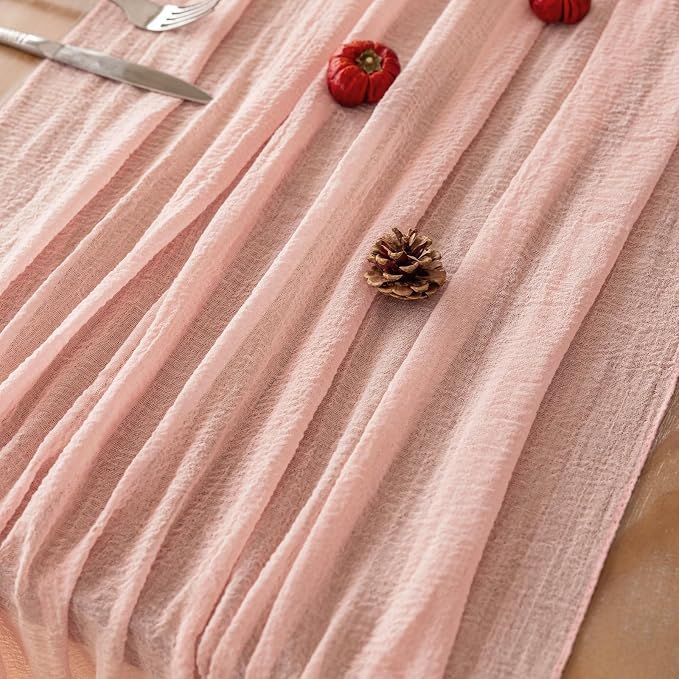 Pink Cheesecloth Table Runner 120 Inches for Party Boho Home Decorations | For Wedding Baby Shower Bridal Shower Birthday Engagement Party 10FT Rustic Boho Home Decor