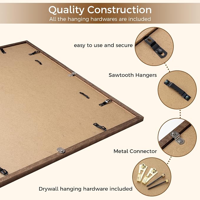 Fun Memories 24x32 Oak Picture Frame for Wall, 24x32 Frame with Matted to 20x28, Solid Wood Picture Frames for Wall Art Photo and Prints (Walnut, 1 Pack)
