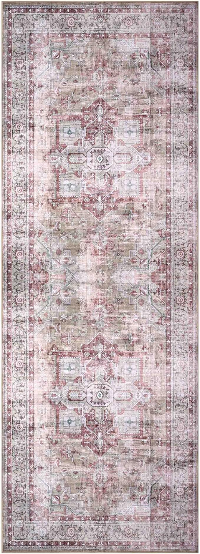 Machine Washable Area Rug, Soft & Durable, Non-Slip, Stain Resistant Rug for Bedroom, Living Room, Dining Room, High Traffic Areas, Eco- Friendly GRS Certified. (Pink/Beige, 2.5' X 7')