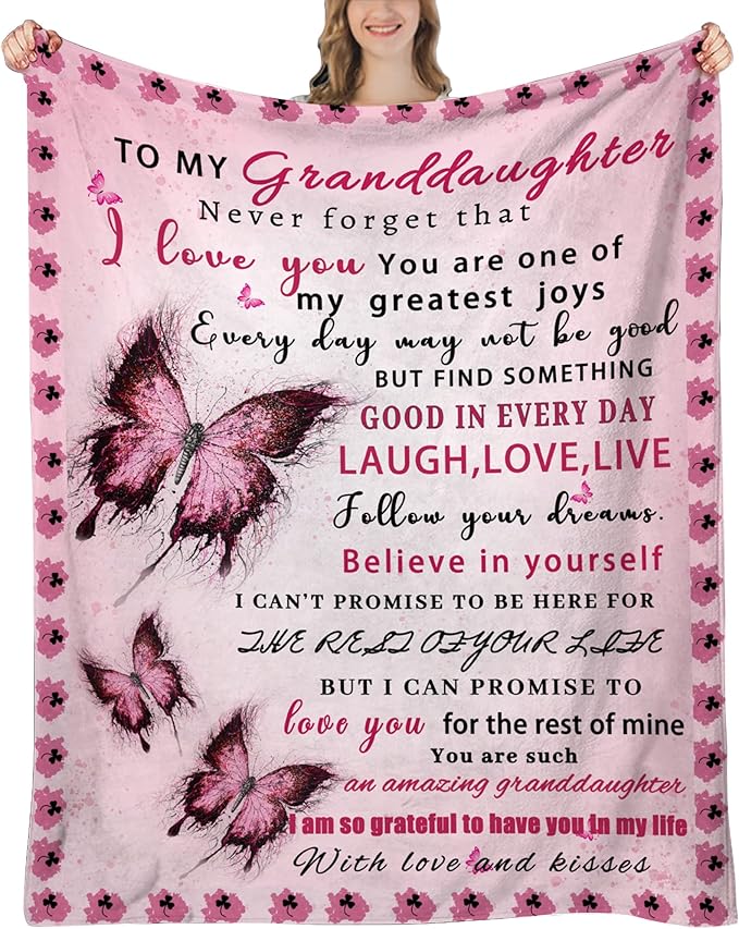 Granddaughter Gifts from Grandma, Granddaughter Gifts, Gift for Grand Daughter Birthday, Graduation, Christmas, Granddaughters Blanket, Pink Butterfly, 60"x50"