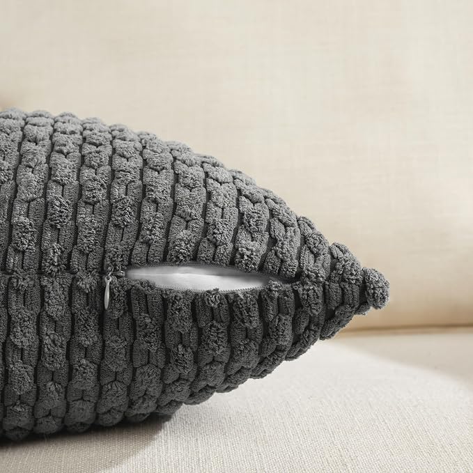 Fancy Homi 2 Packs Dark Gray Decorative Throw Pillow Covers 14x14 Inch for Couch Bed Sofa, Modern Farmhouse Boho Home Decor, Soft Cute Plush Corduroy Cushion Case 35x35 CM