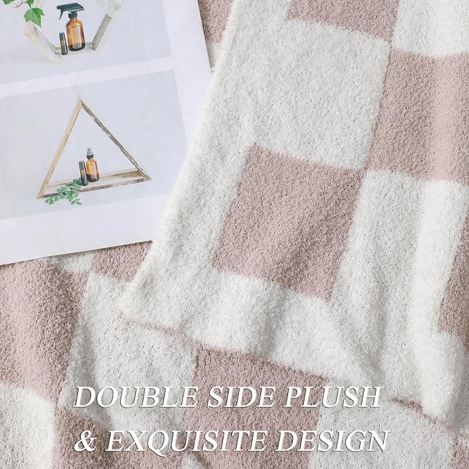bearberry Fuzzy Checkerboard Grid Throw Blanket Soft Cozy Warm Microfiber All Season Blanket Decor for Couch Sofa Bed Travel Home (Cream, 50''x60'') | Knitted Fluffy Checkered Comfort Home Decor Gift for Women Mom Her, Sofa Chair Bed, 50x60in, Cream